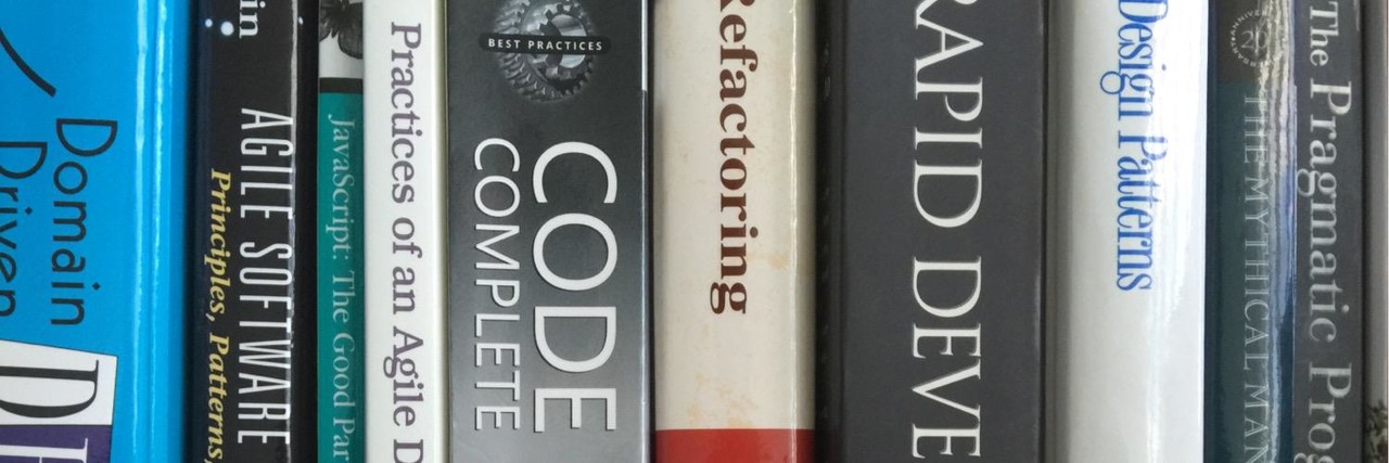 A bookshelf of software books